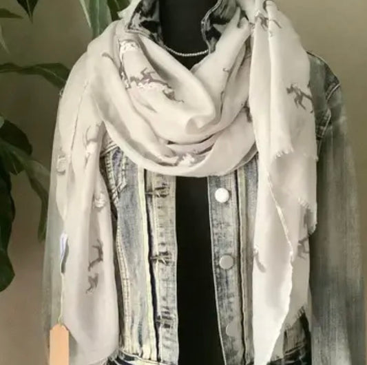 Scarf Womens, Grey Horse Scarf, Cotton Scarf