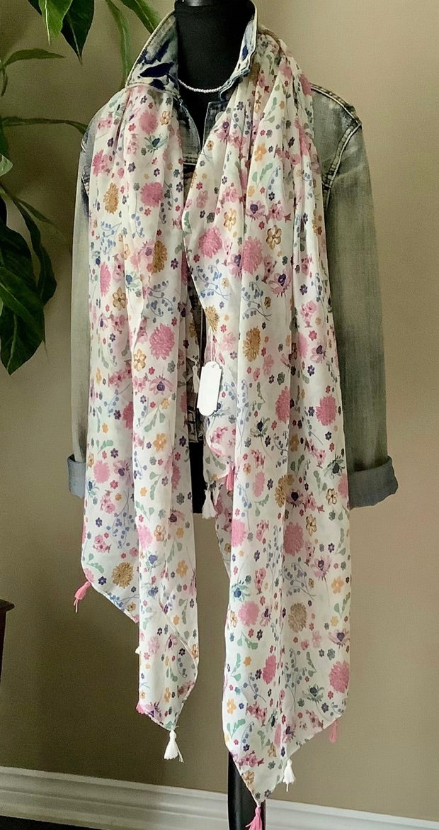 Scarf, Womens Chiffon Floral Shawl Scarf, Lightweight Scarf-Pink