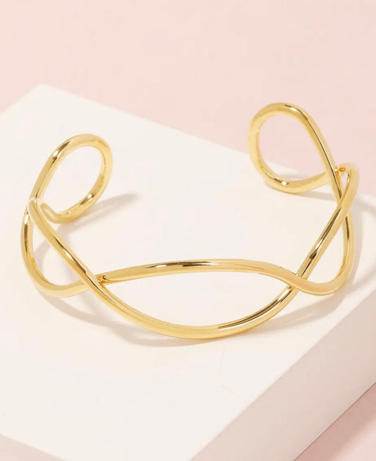 Wavy Metallic Wire Layered Cuff Bracelet