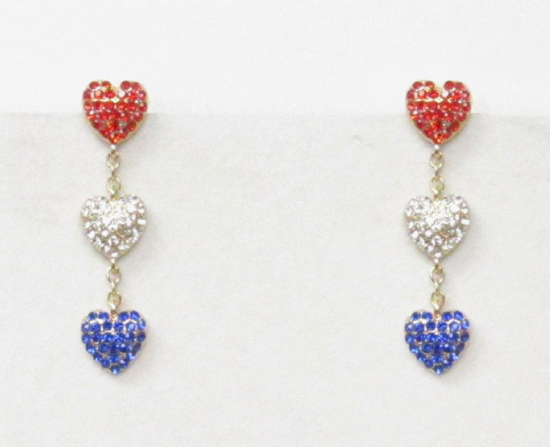 USA Heart Studded Drop Earrings