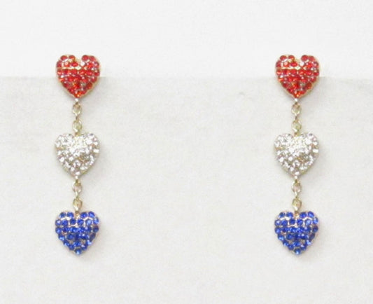 USA Heart Studded Drop Earrings