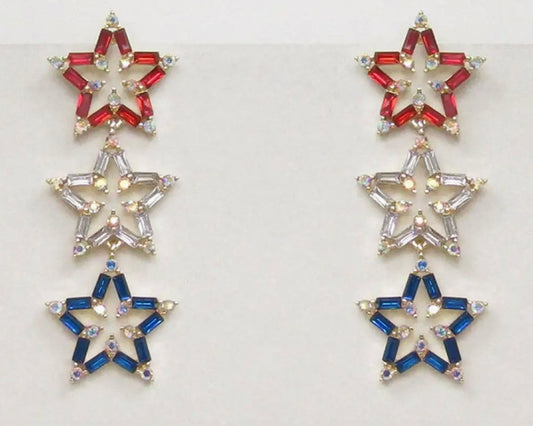 USA Star Cz Drop Stud Earrings