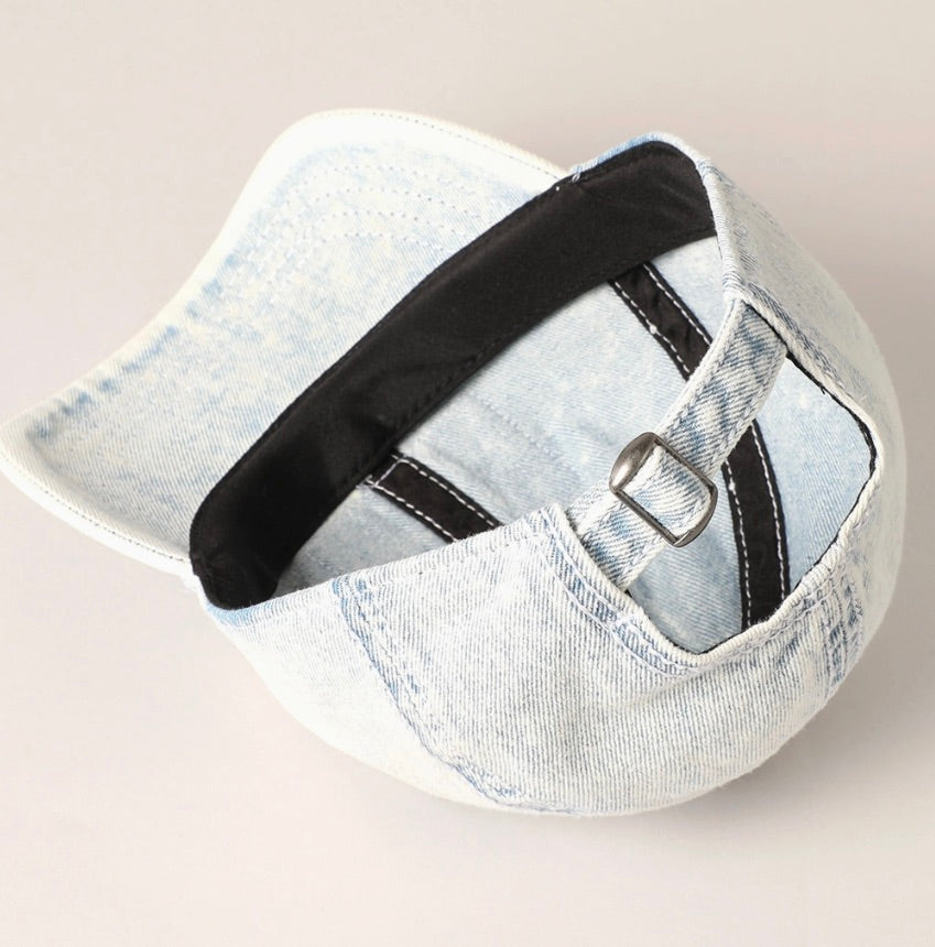 Rhinestone Us Flag Patch Denim Baseball Cap