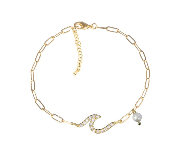 Wave Anklet with Pearl Drop Yellow