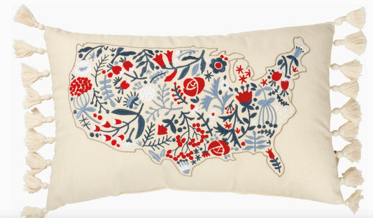 Floral USA Map Pillow