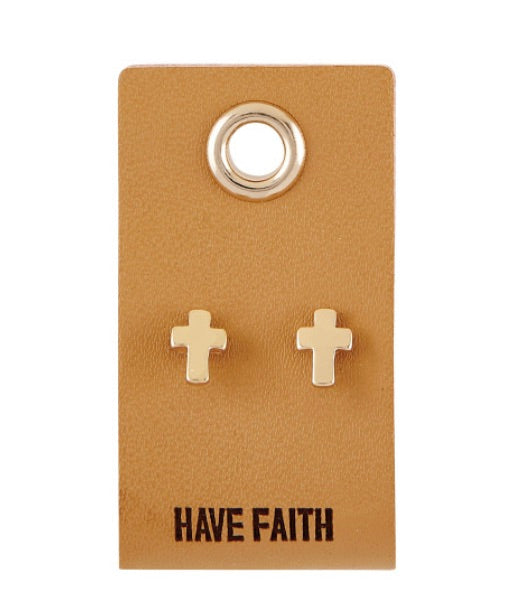 Leather Tag Cross Earrings