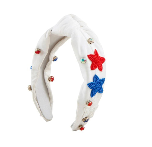 4TH OF JULY BEADED HEADBAND-WH