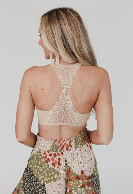 Evermore Seamless Lace Racerback Bralette - Beige