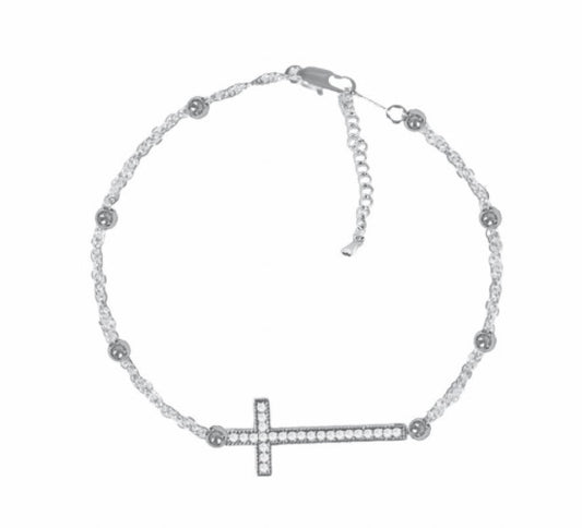 Sideway Cross Anklet White