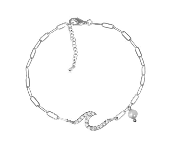 Wave Anklet with Pearl Drop White