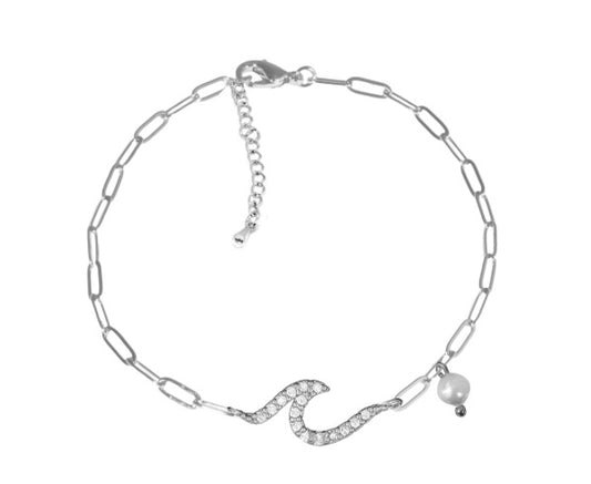 Wave Anklet with Pearl Drop White