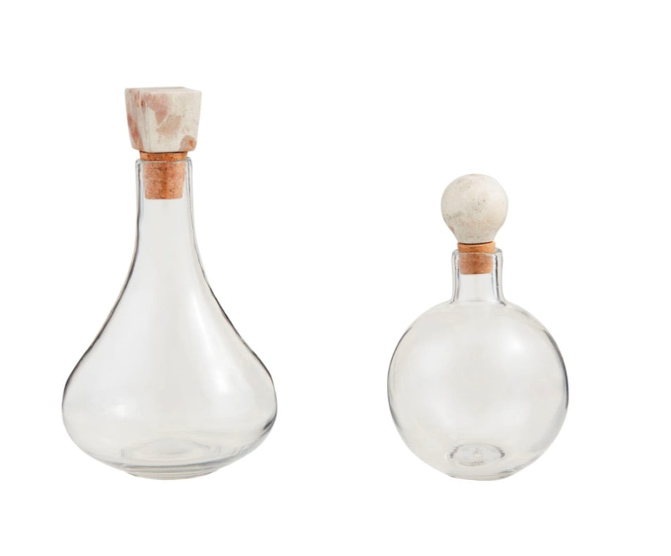 Tall MARBLE TOP GLASS DECANTER