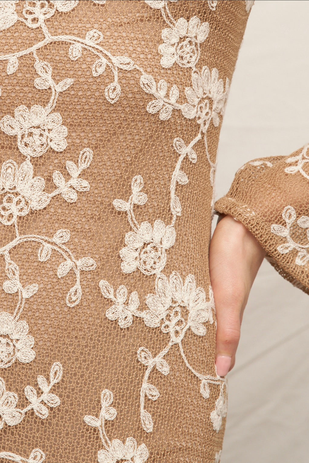 Liza Long Sleeve Floral Embroidered Crochet Maxi Dress