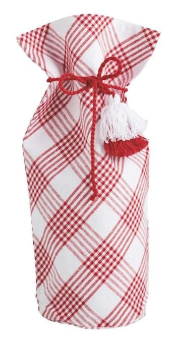 RED PLAID CLOTH WINE BAG