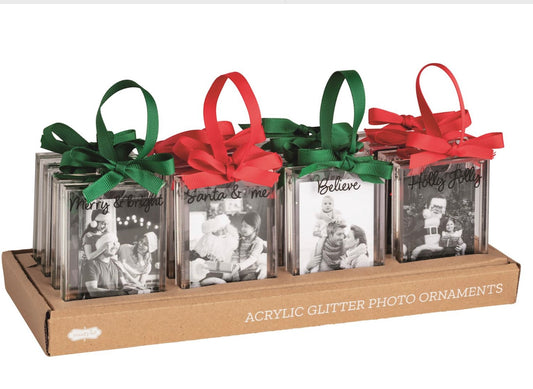 CHRISTMAS GLITTER PHOTO ORNAMENTS-4 Styles Sold Separately