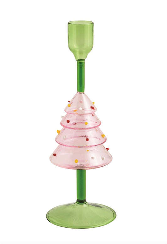 TREE XMAS GLASS TAPER HOLDER