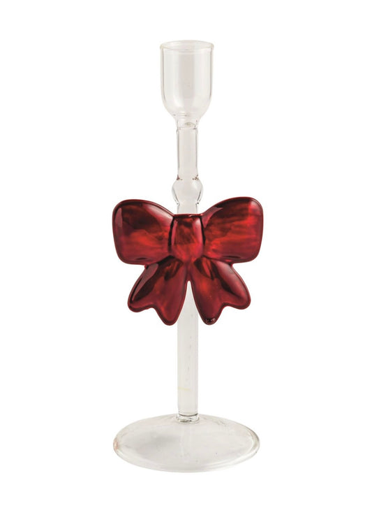 BOW XMAS GLASS TAPER HOLDER