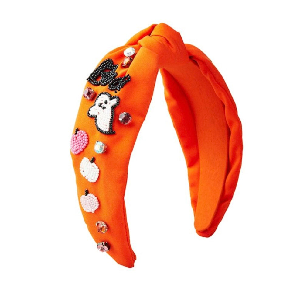 HALLOWEEN BEADED HEADBAND-ORANGE
