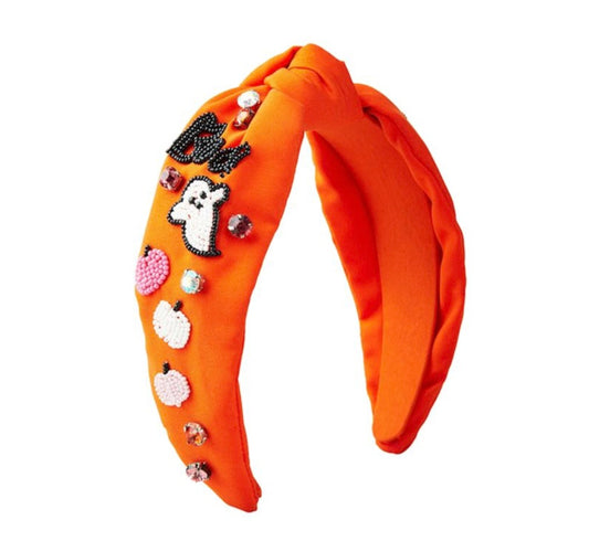 HALLOWEEN BEADED HEADBAND-ORANGE