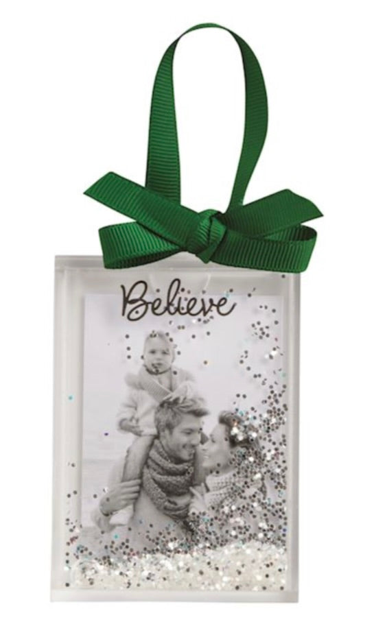 CHRISTMAS GLITTER PHOTO ORNAMENTS-Believe