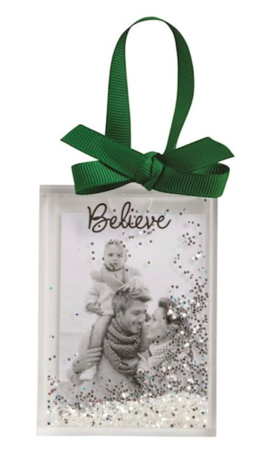 CHRISTMAS GLITTER PHOTO ORNAMENTS-Believe