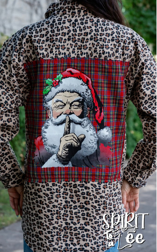 Believe Santa Patch on an Animal Print Flannel