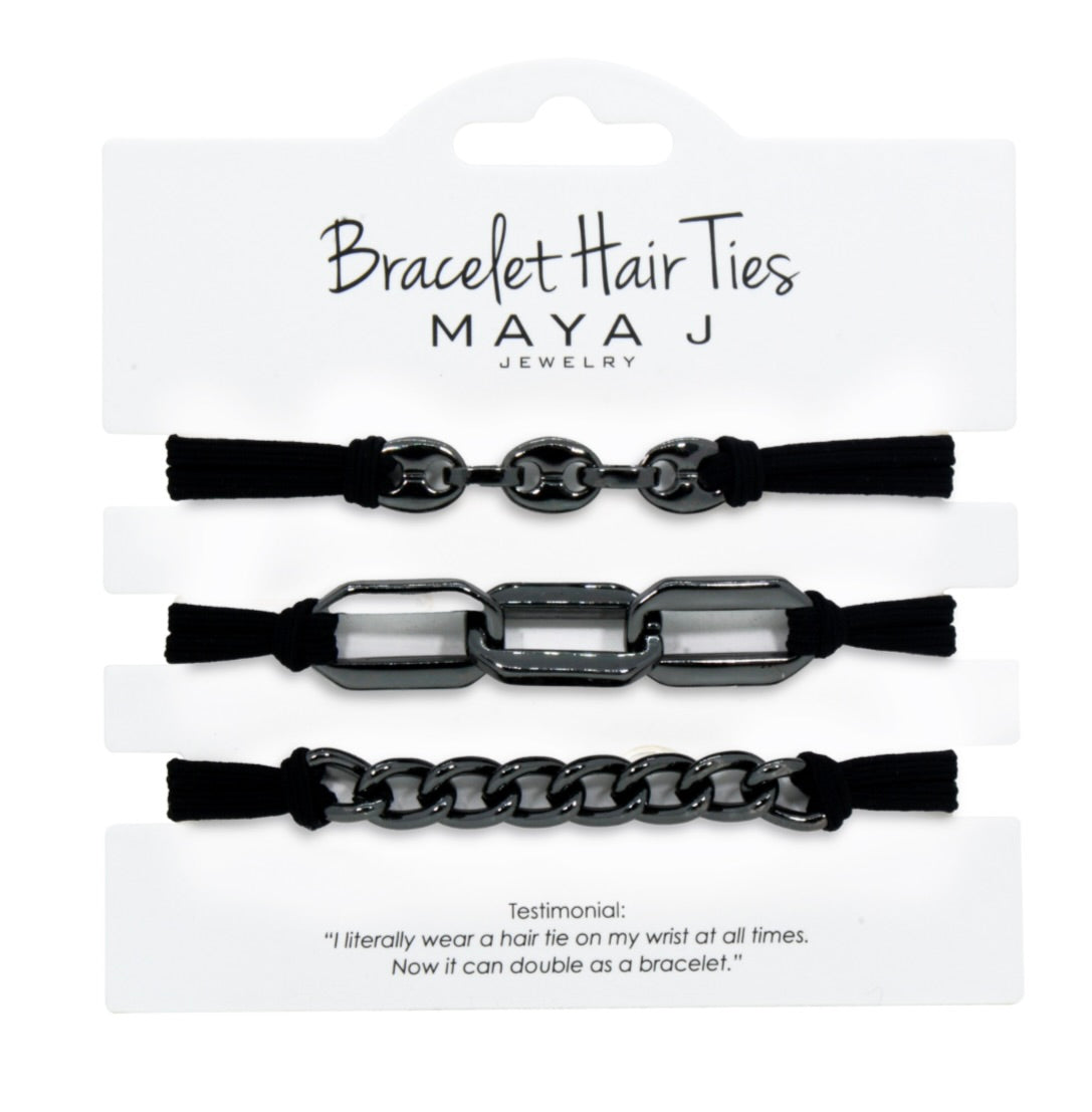 Gunmetal Chain with black elastic Bracelet hair Ties