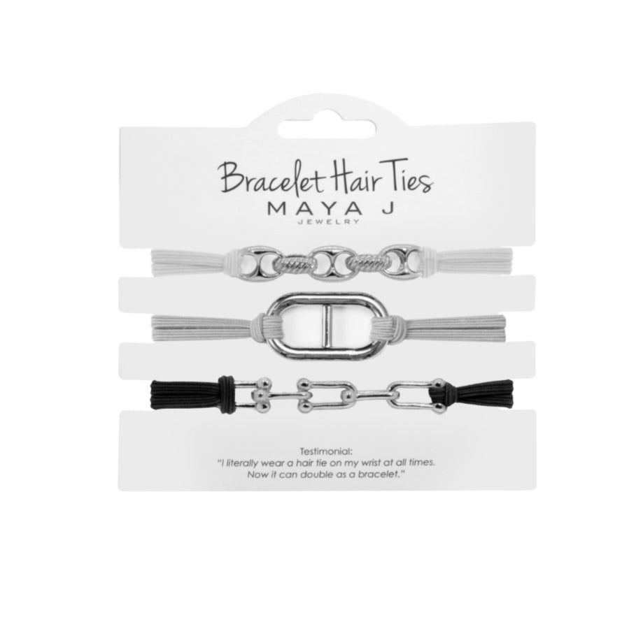BRACELET HAIR TIE WHITE, BLACK & GRAY Elastic