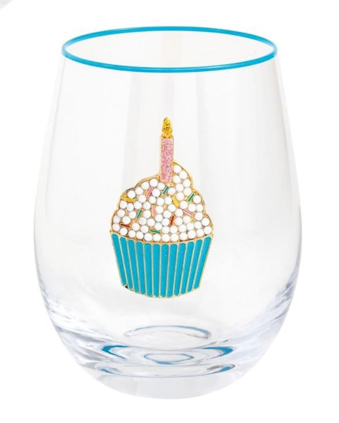 BEADED CUPCAKE WINE GLASS