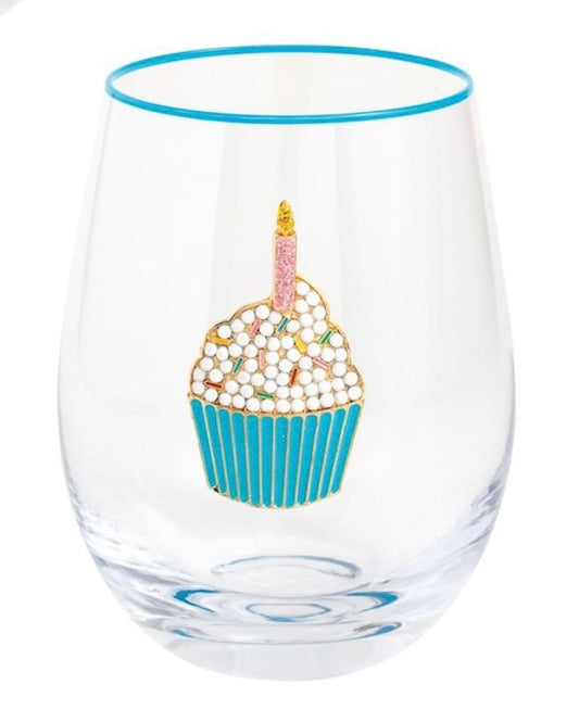 BEADED CUPCAKE WINE GLASS