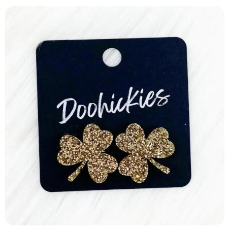 21mm Statement Shamrock Studs-Gold Glitter