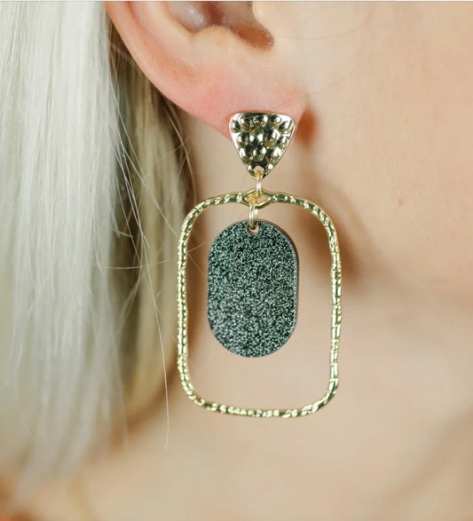 Taylor Shaye Black Glitter Oval Hoops