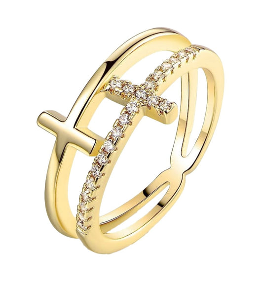 Double Cross Modern Classic Ring-Size 6