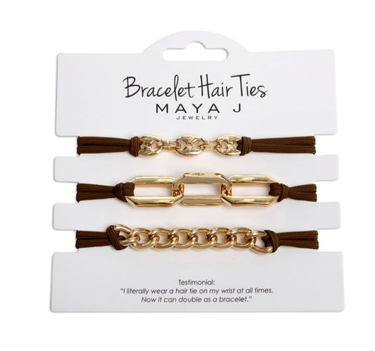 Western Hair Tie - Yellow mini mariner, Large Retangle Link, twist link with Brown Elastic