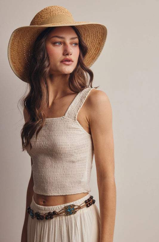 Mira Smocked Crop Top-Off White