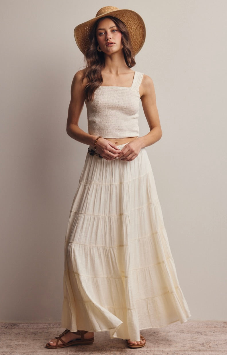 Mira Smocked Crop Top-Off White