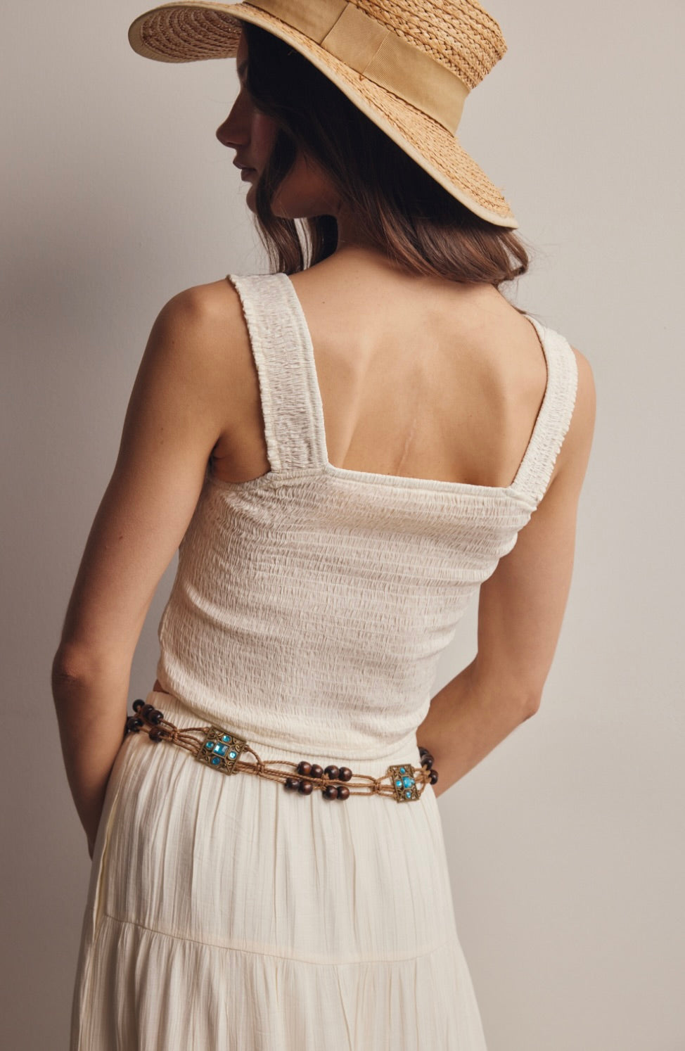 Mira Smocked Crop Top-Off White