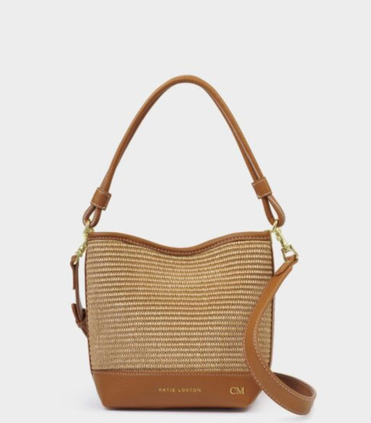 Katie Loxton Sorrento Bucket Bag-Natural Raffia/Cognac