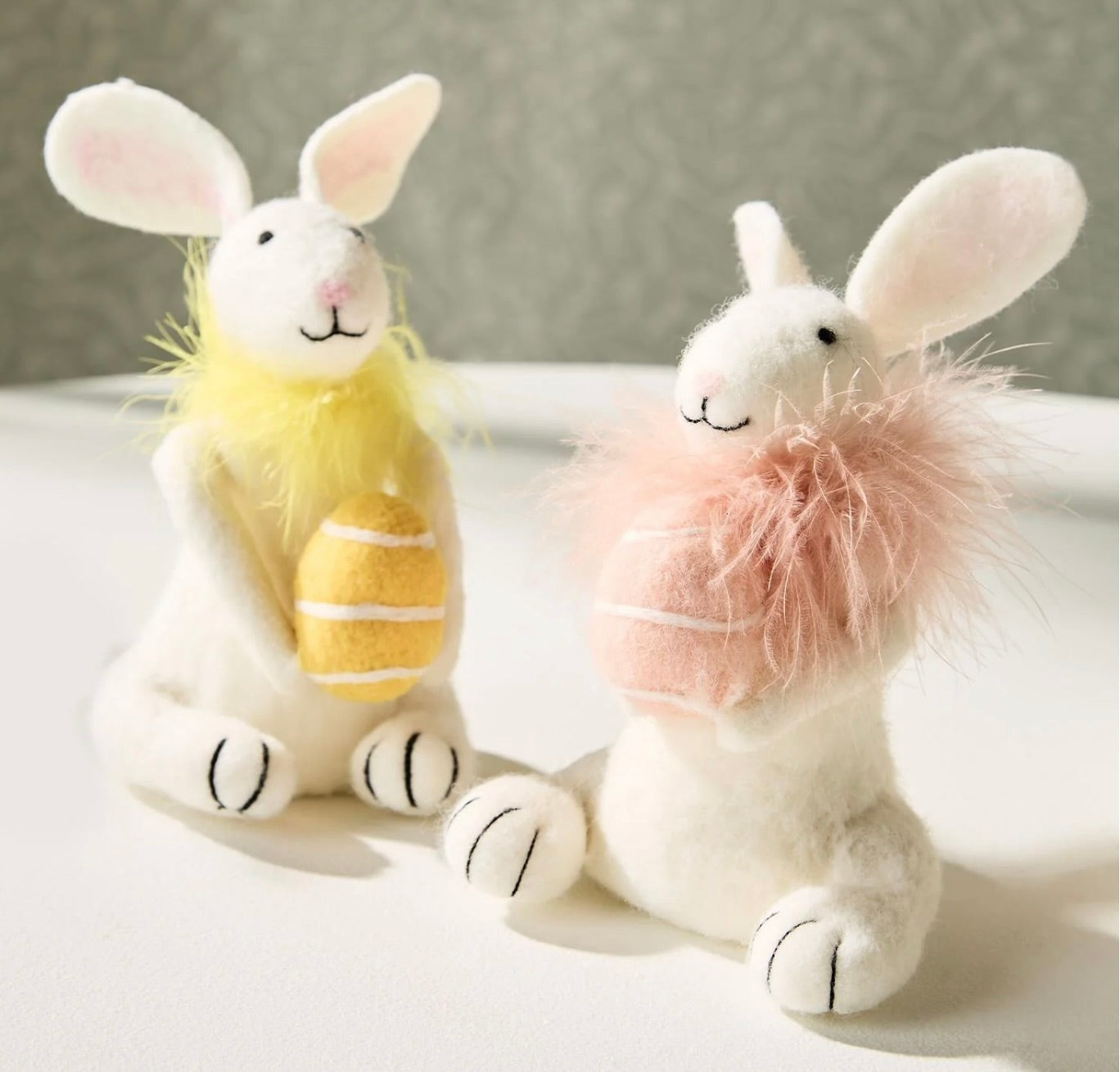 EASTER BUNNY WITH EGG AND FEATHER BOA ACCENT