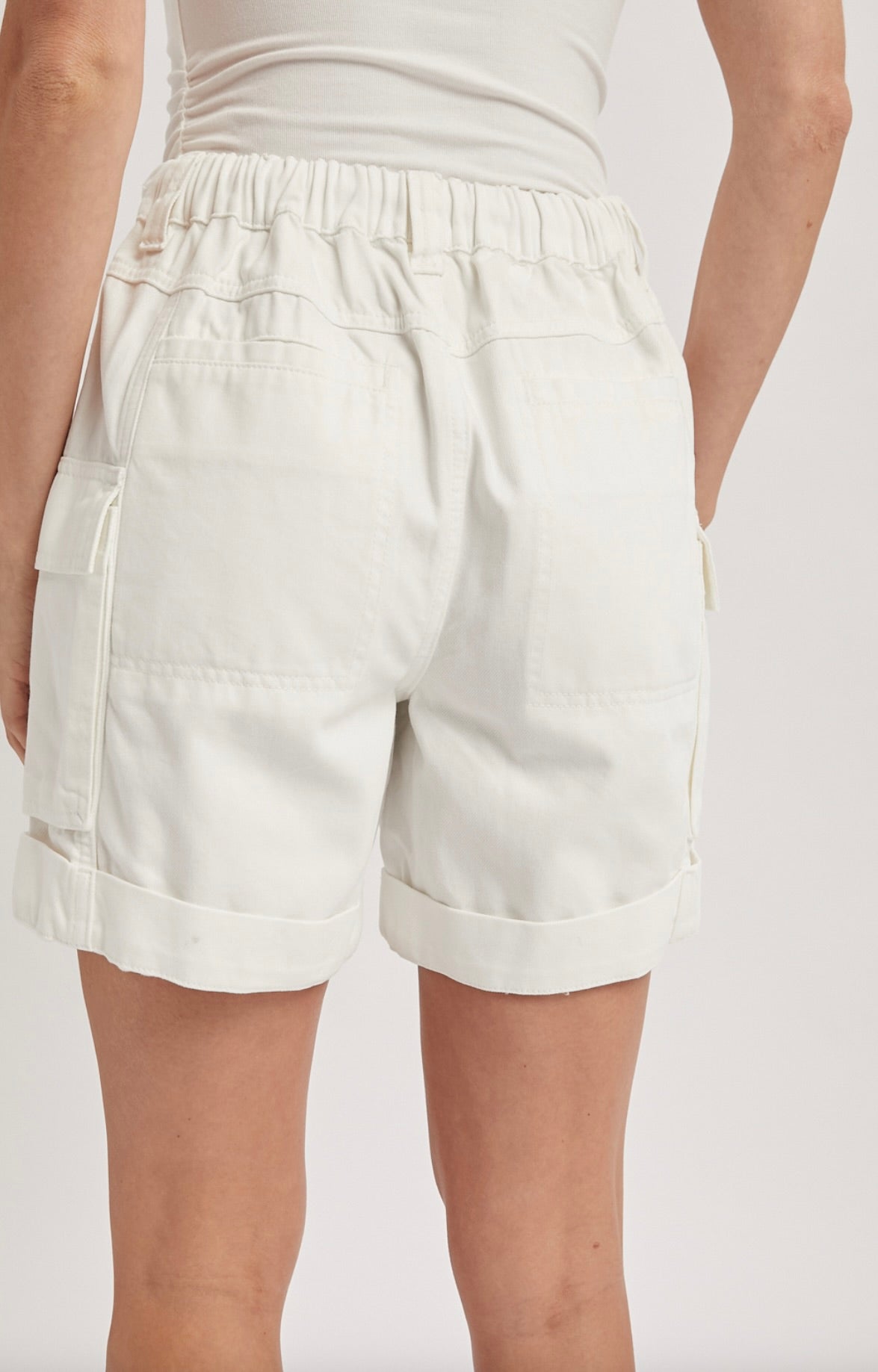 Ecru DENIM CARGO SHORTS WITH DRAWSTRING