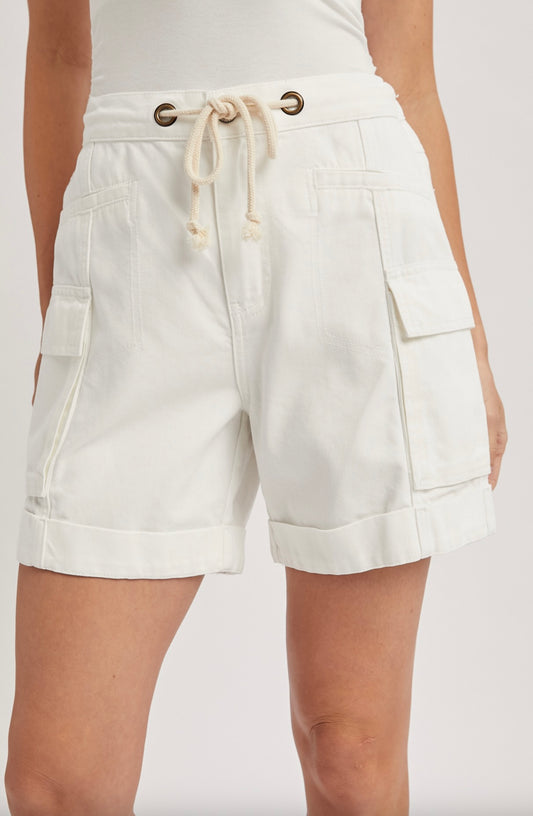 Ecru DENIM CARGO SHORTS WITH DRAWSTRING