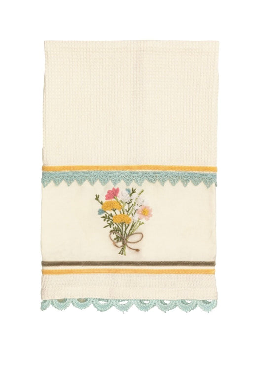YELLOW FLORAL EMBROIDERED WAFFLE TOWEL