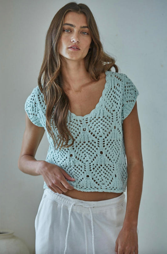 Kendra Crochet Top-Light Mint