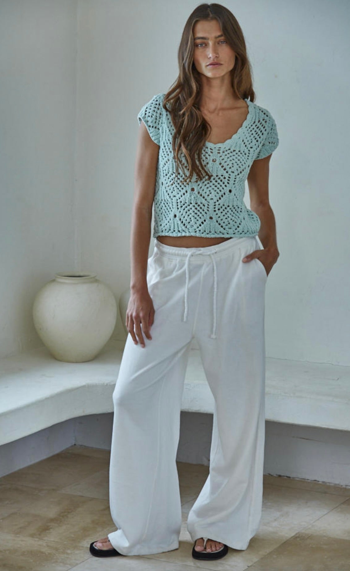 Kendra Crochet Top-Light Mint