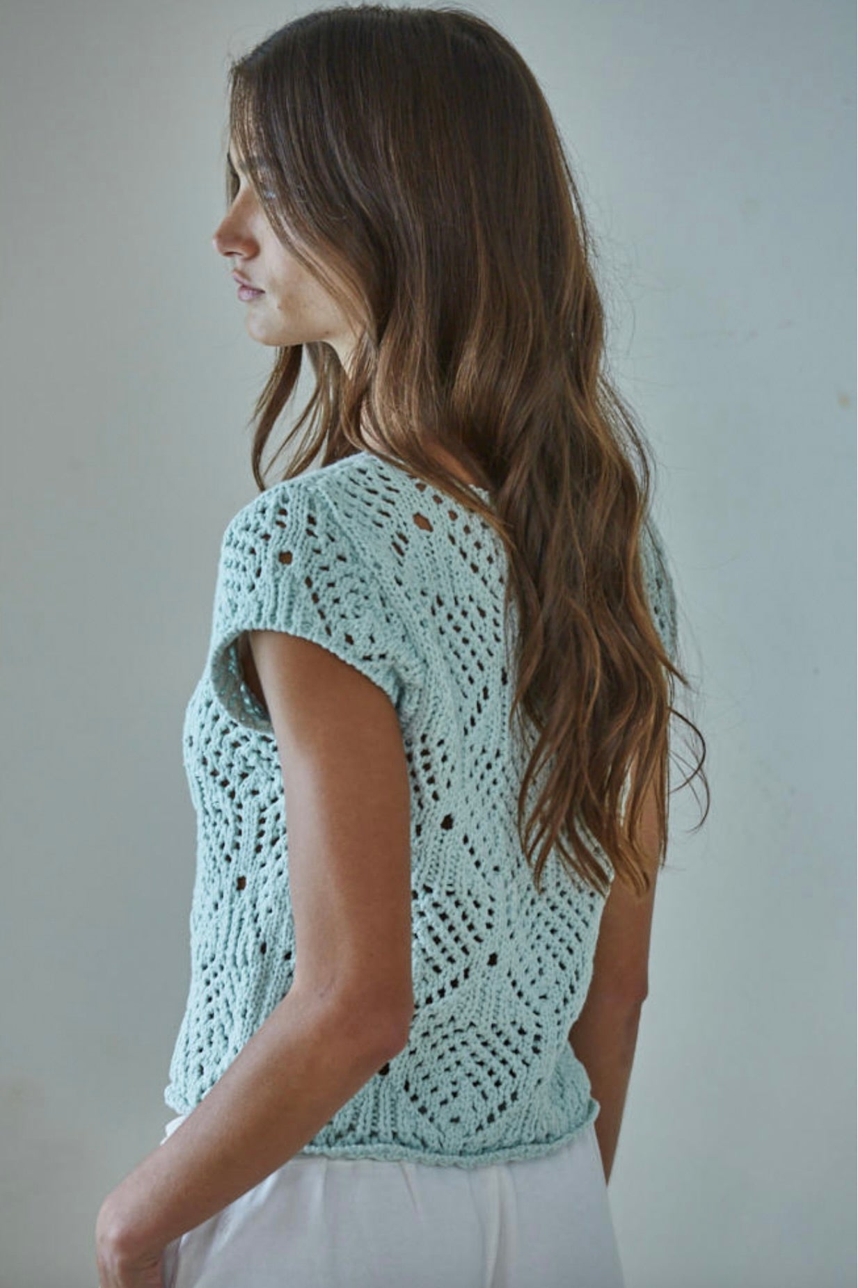 Kendra Crochet Top-Light Mint