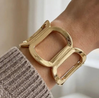 Solid Oval Chain Hinge Bangle Bracelet-Gold
