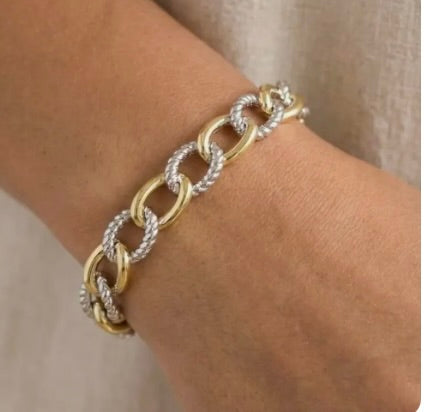 Gold Dipped Two Tone Solid Chain Hinge Bracelet
