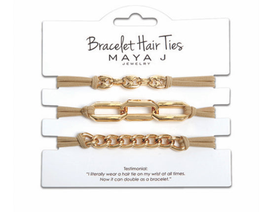 3 piece Hair Tie Braclets-Beige with Gold