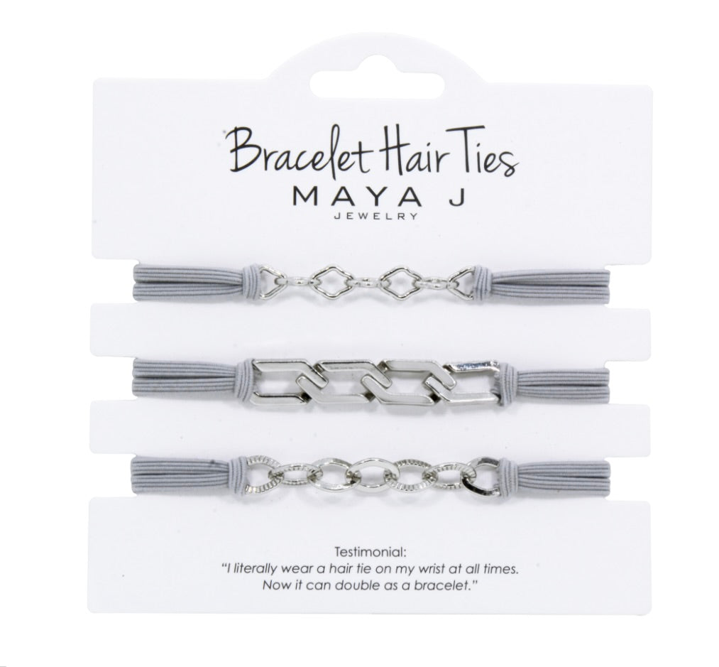 3 piece Hair Tie Braclets- White with Gray Elastic