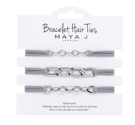 3 piece Hair Tie Braclets- White with Gray Elastic